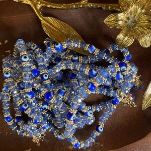 Blue Evil Eye Beaded Necklace With Elephant Charm